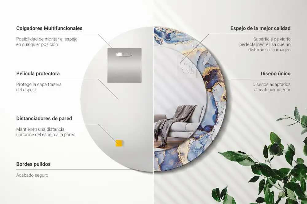 Round printed mirror Abstract art