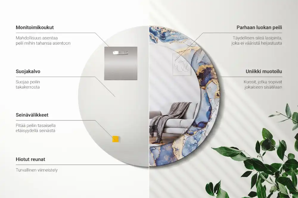 Round printed mirror Abstract art