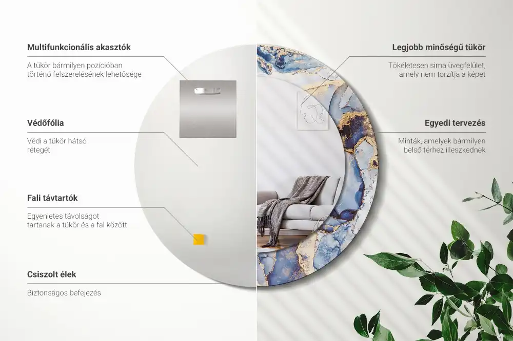 Round printed mirror Abstract art