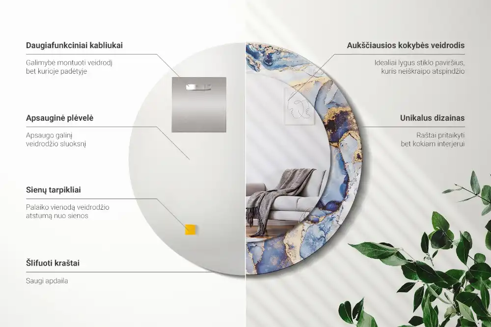 Round printed mirror Abstract art