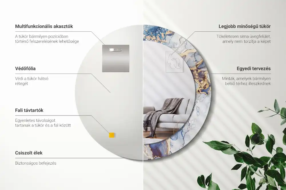 Round printed mirror Abstract art