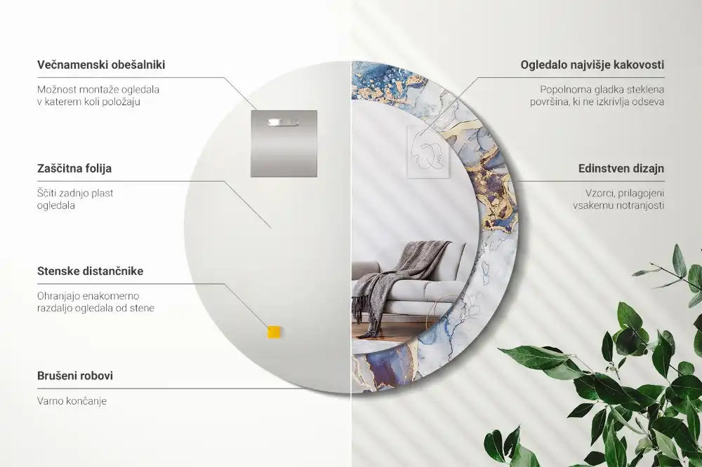 Round printed mirror Abstract art