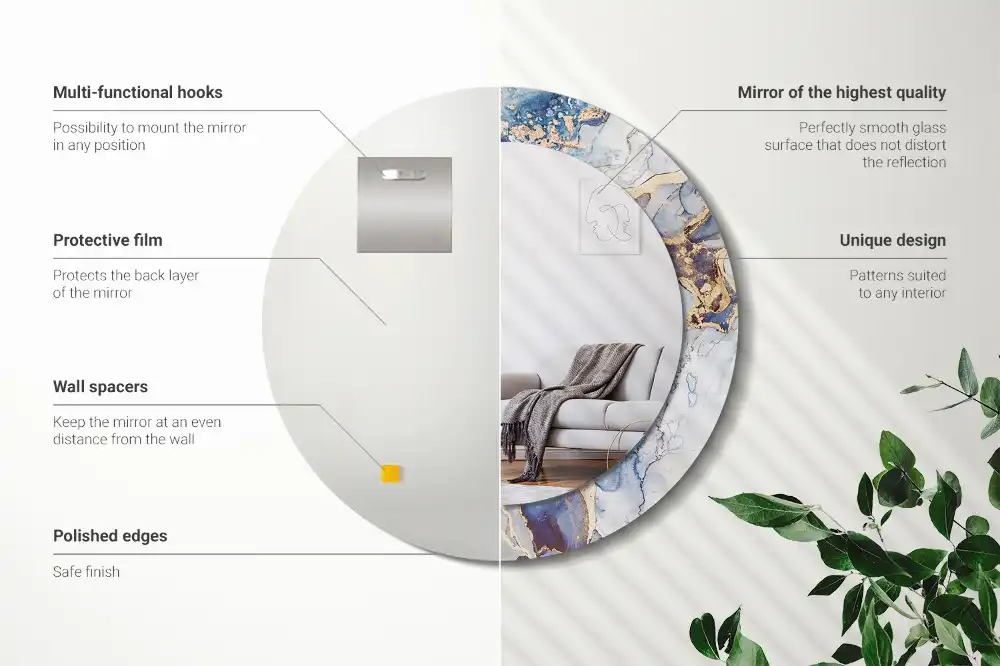 Round printed mirror Abstract art