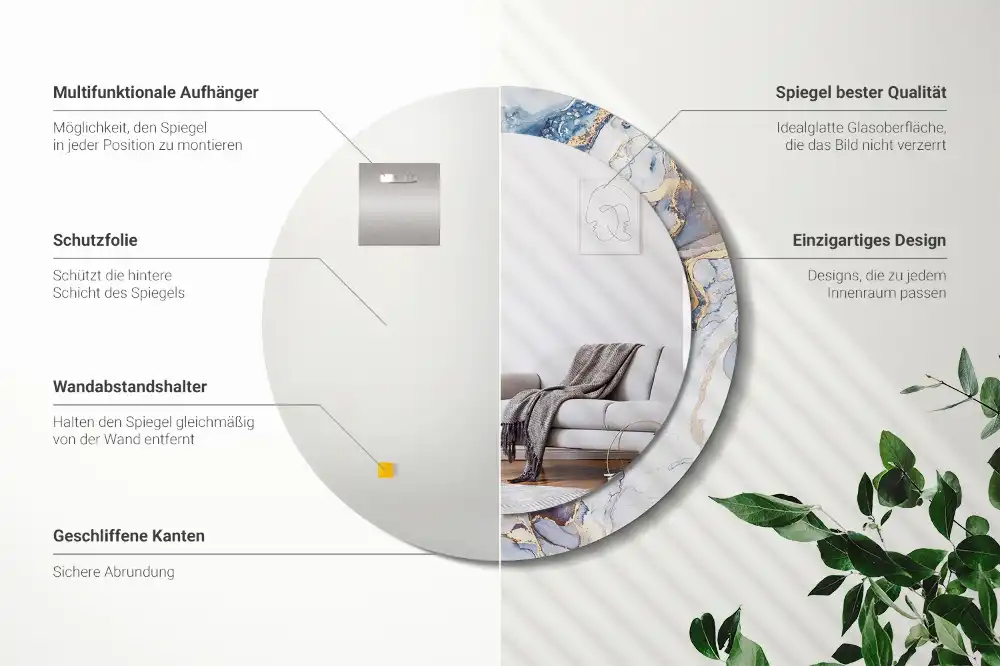 Round printed mirror Abstract art