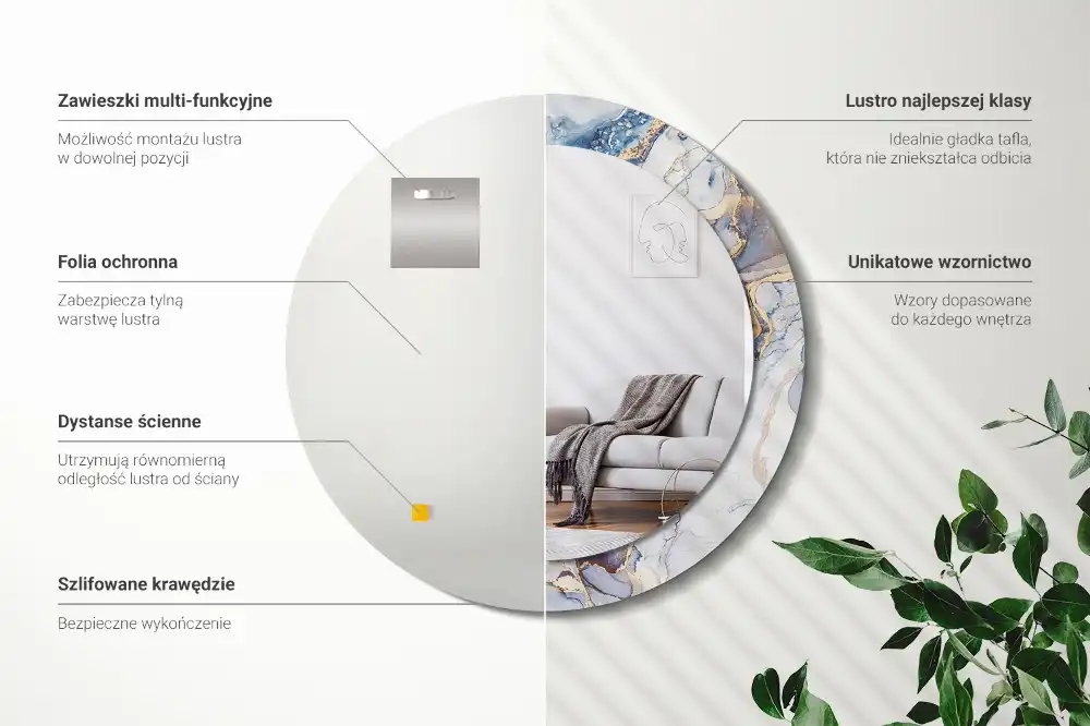 Round printed mirror Abstract art