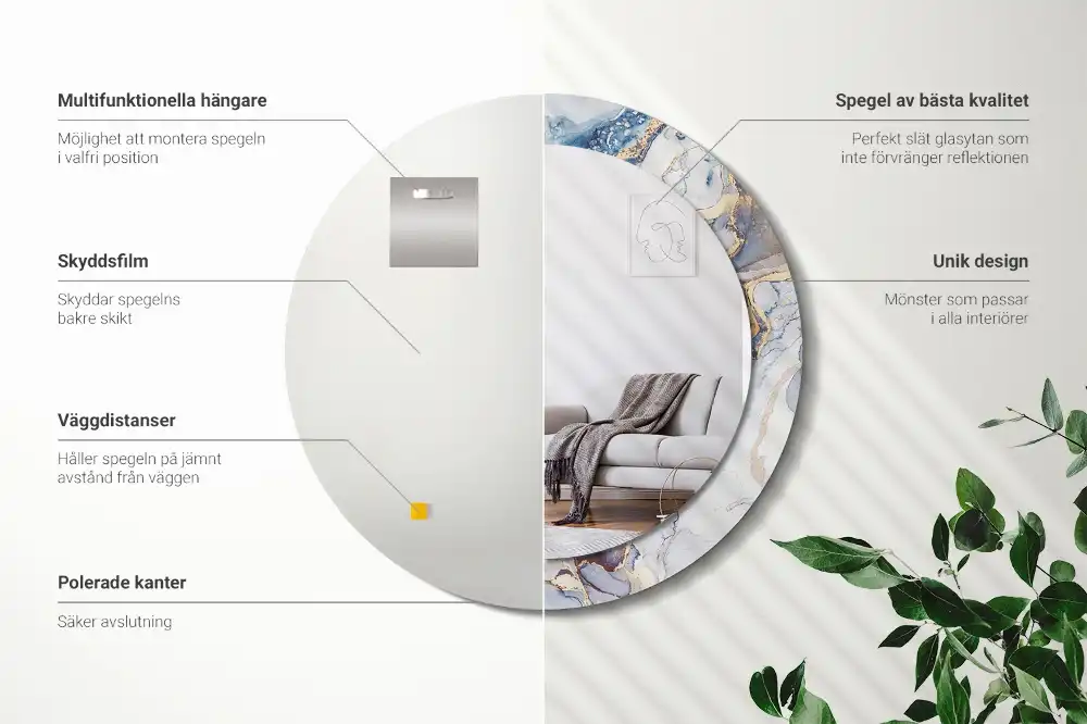 Round printed mirror Abstract art