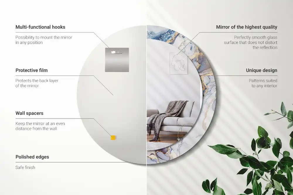 Round printed mirror Abstract art