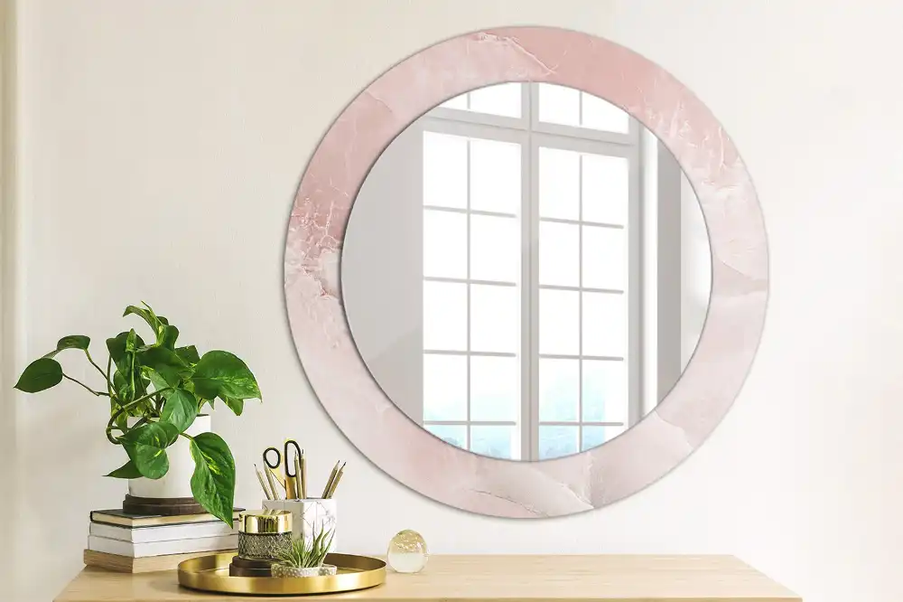 Round printed mirror Pink stone