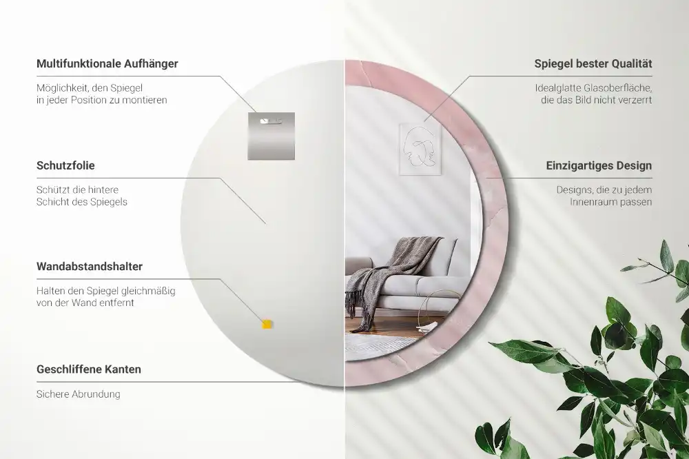 Round printed mirror Pink stone