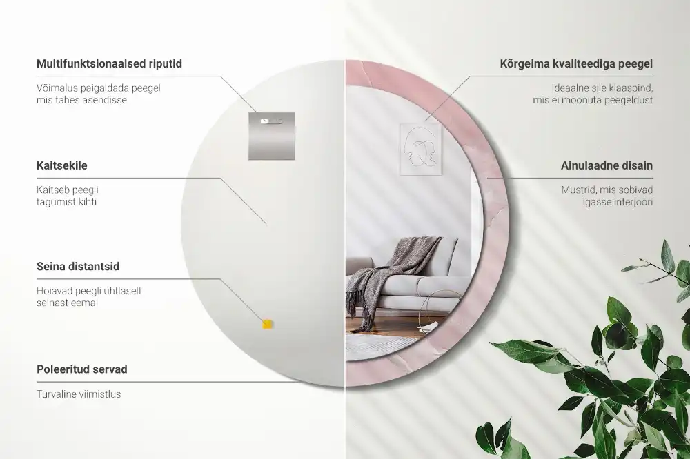 Round printed mirror Pink stone