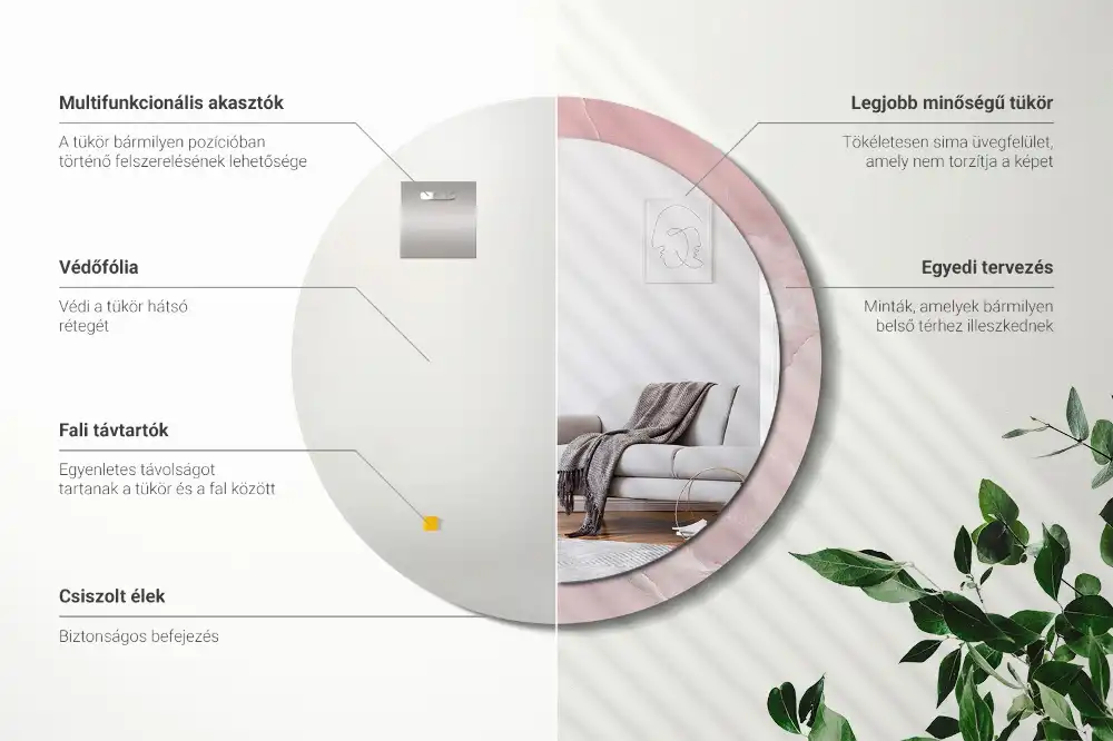 Round printed mirror Pink stone