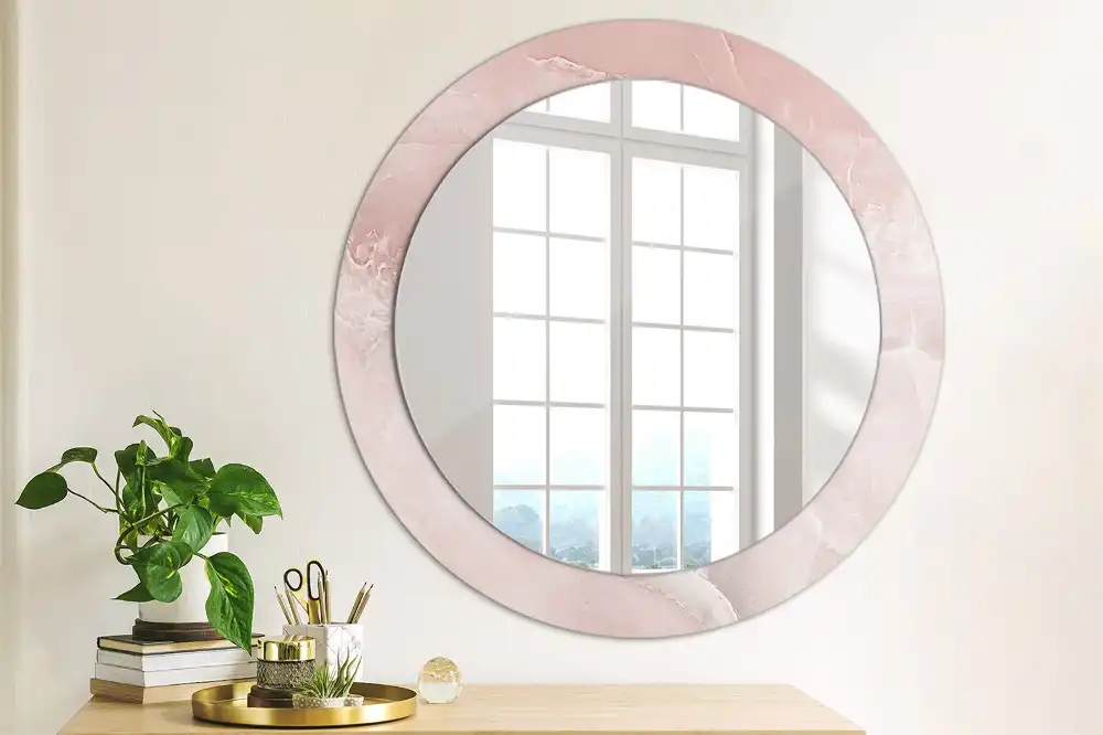 Round printed mirror Pink stone