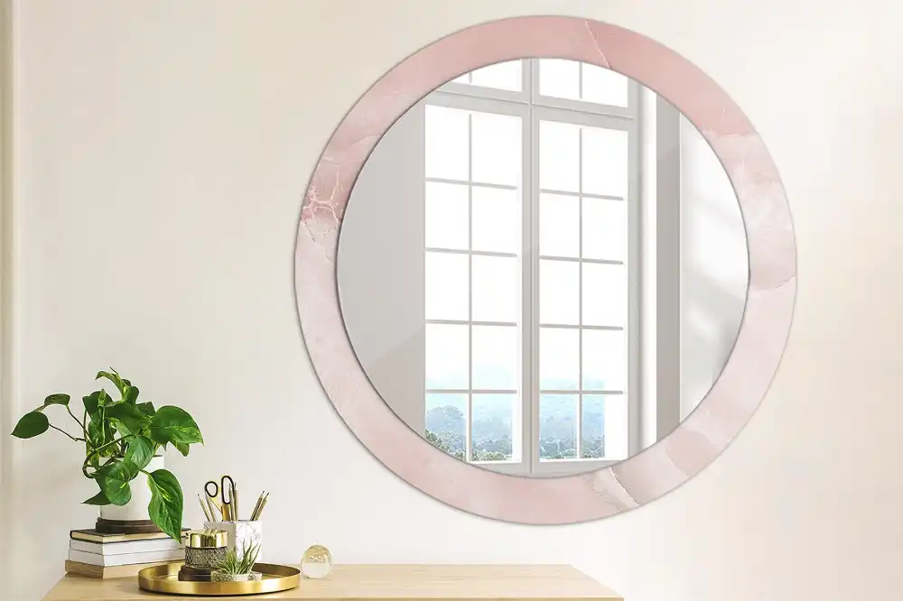 Round printed mirror Pink stone