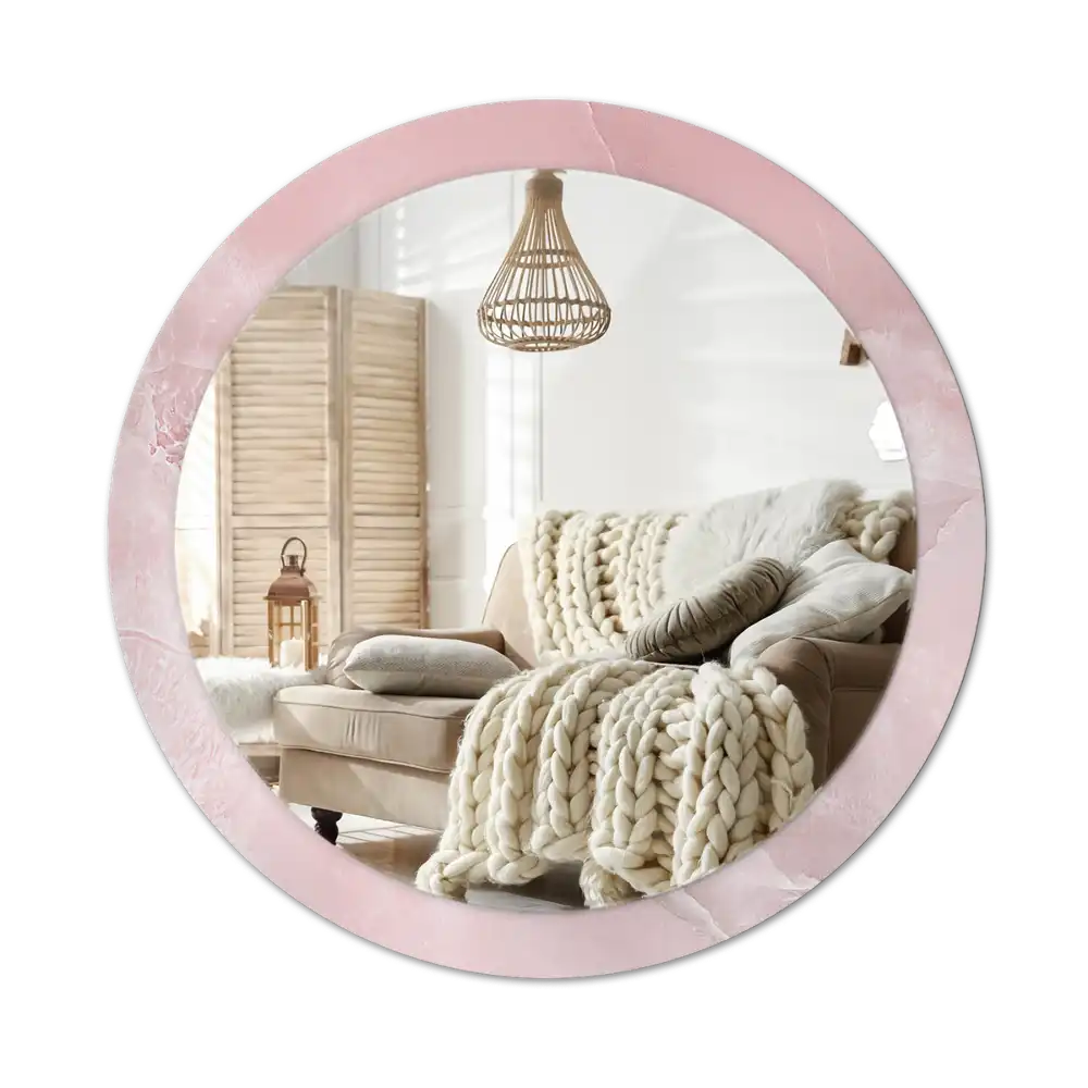 Round printed mirror Pink stone