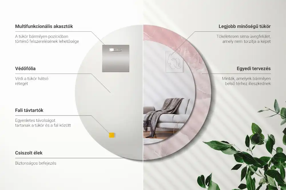 Round printed mirror Pink stone