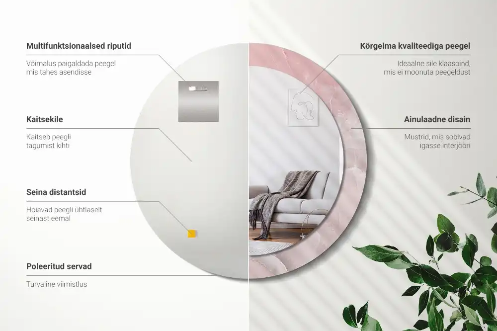 Round printed mirror Pink stone