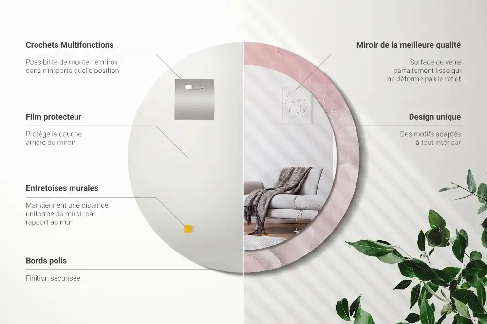 Round printed mirror Pink stone