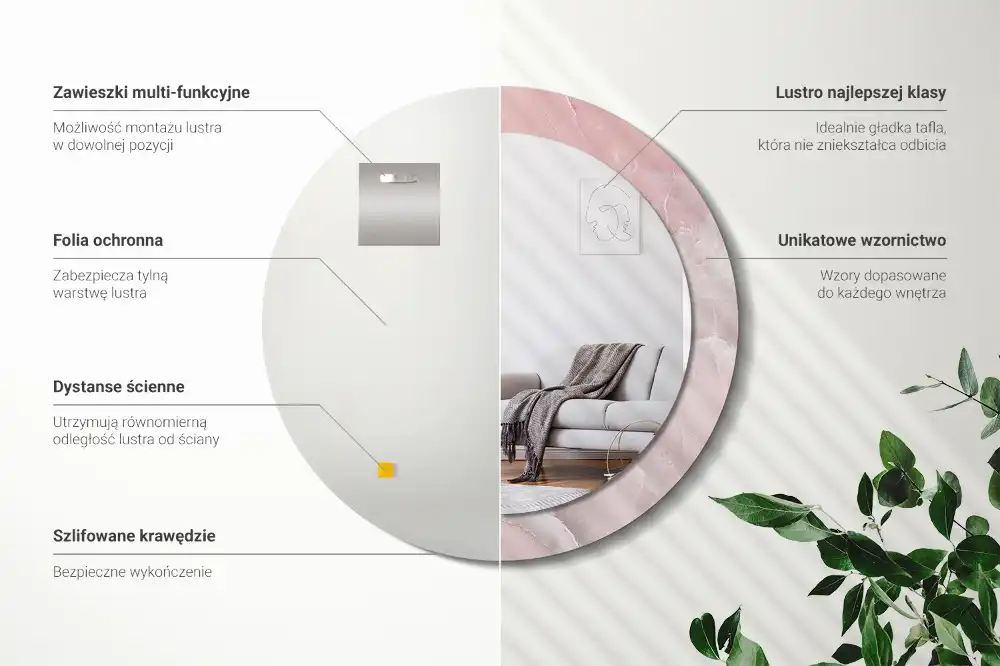 Round printed mirror Pink stone