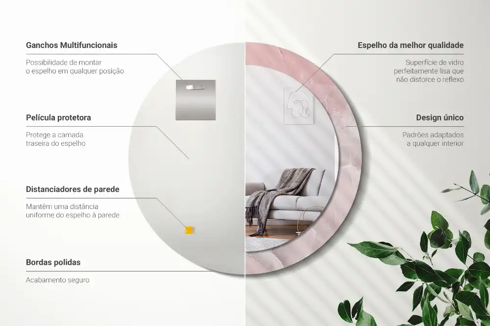 Round printed mirror Pink stone