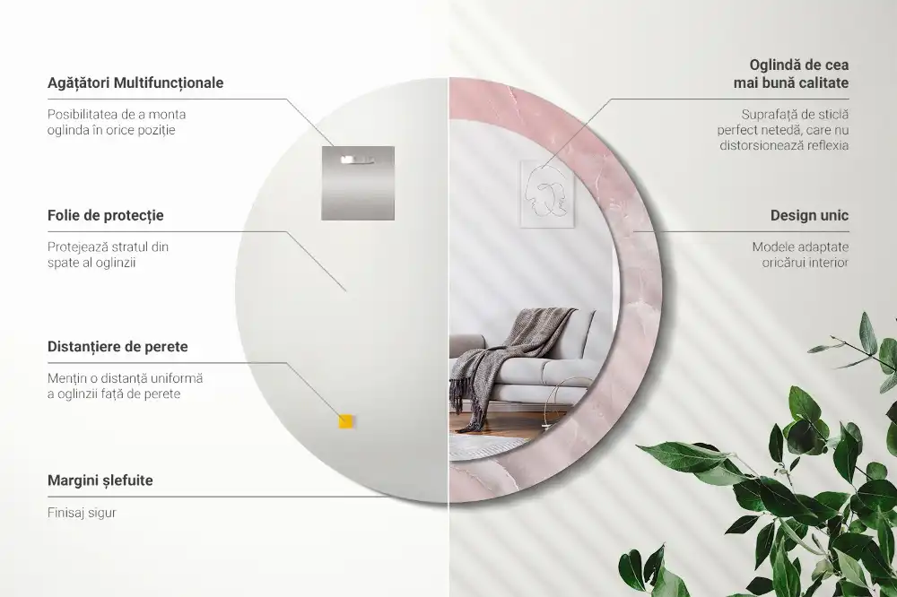 Round printed mirror Pink stone