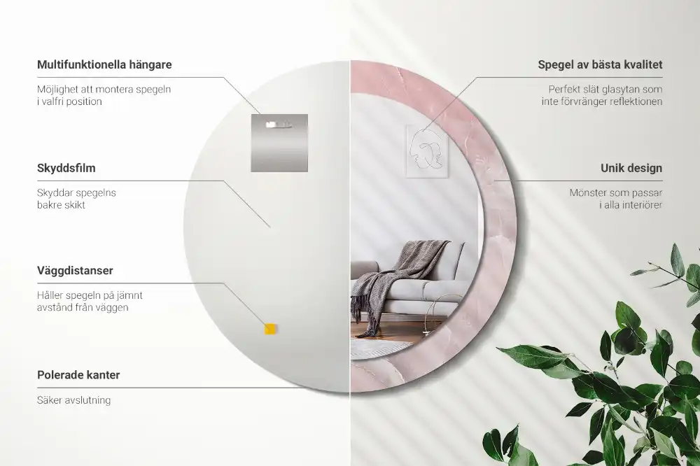 Round printed mirror Pink stone