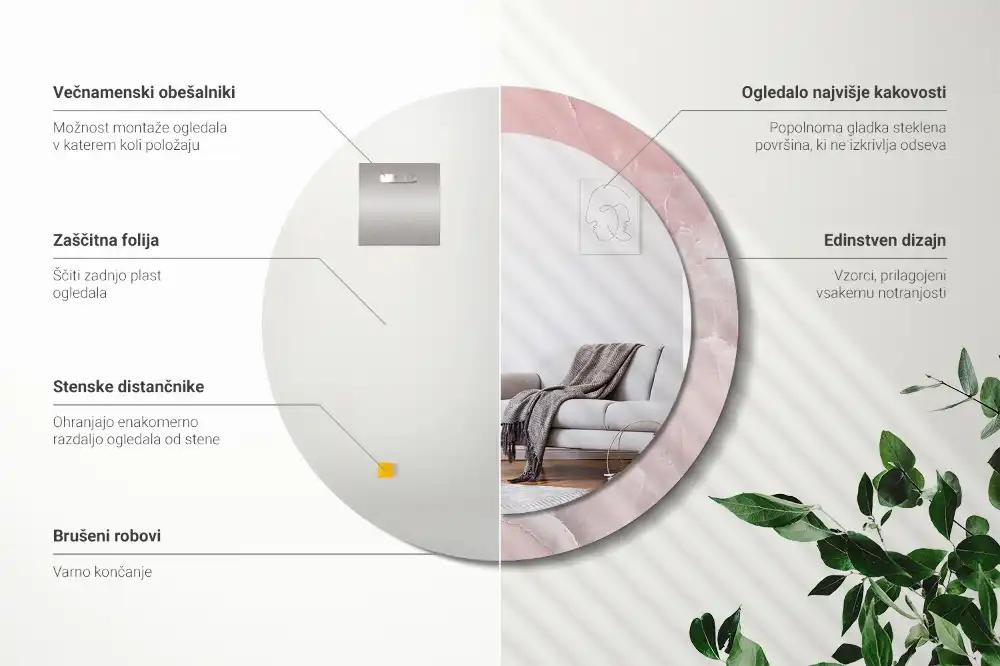 Round printed mirror Pink stone