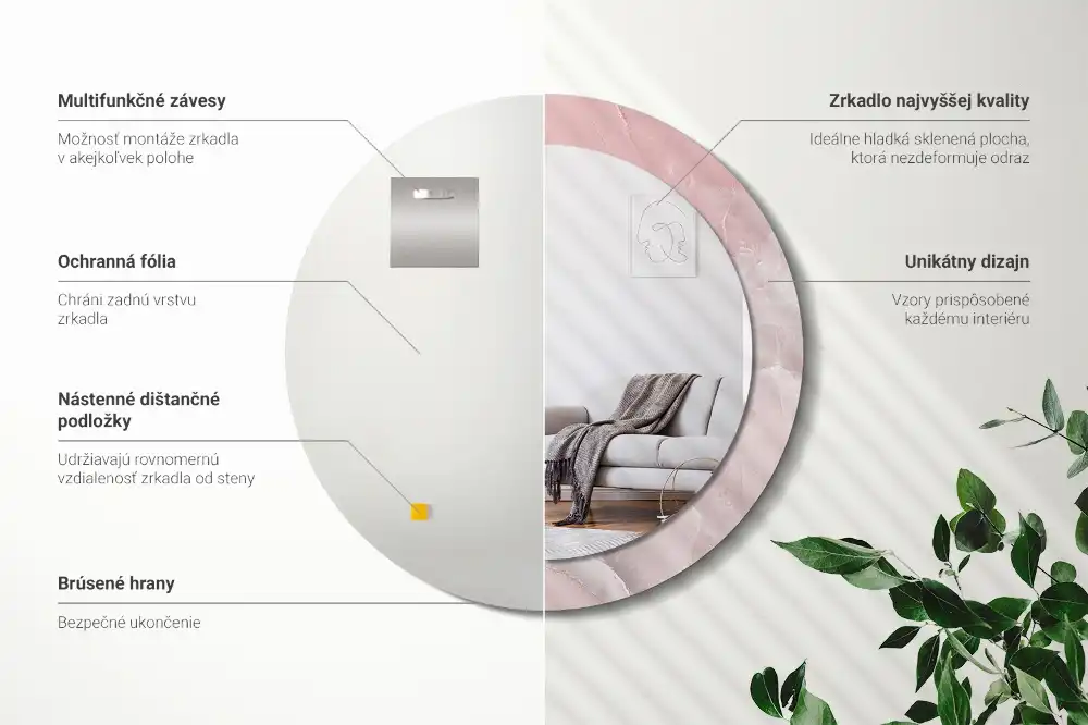 Round printed mirror Pink stone