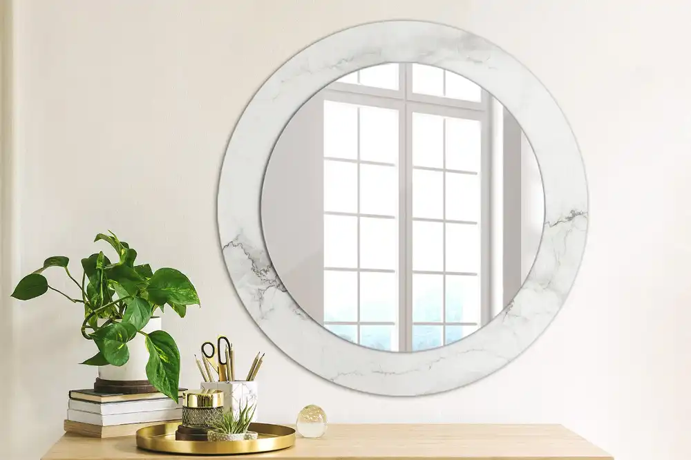 Round wall mirror decor White marble
