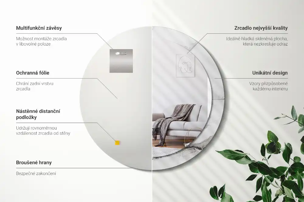 Round wall mirror decor White marble