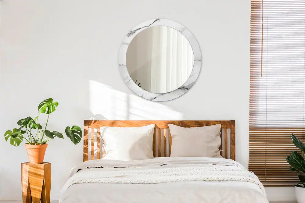 Round wall mirror decor White marble