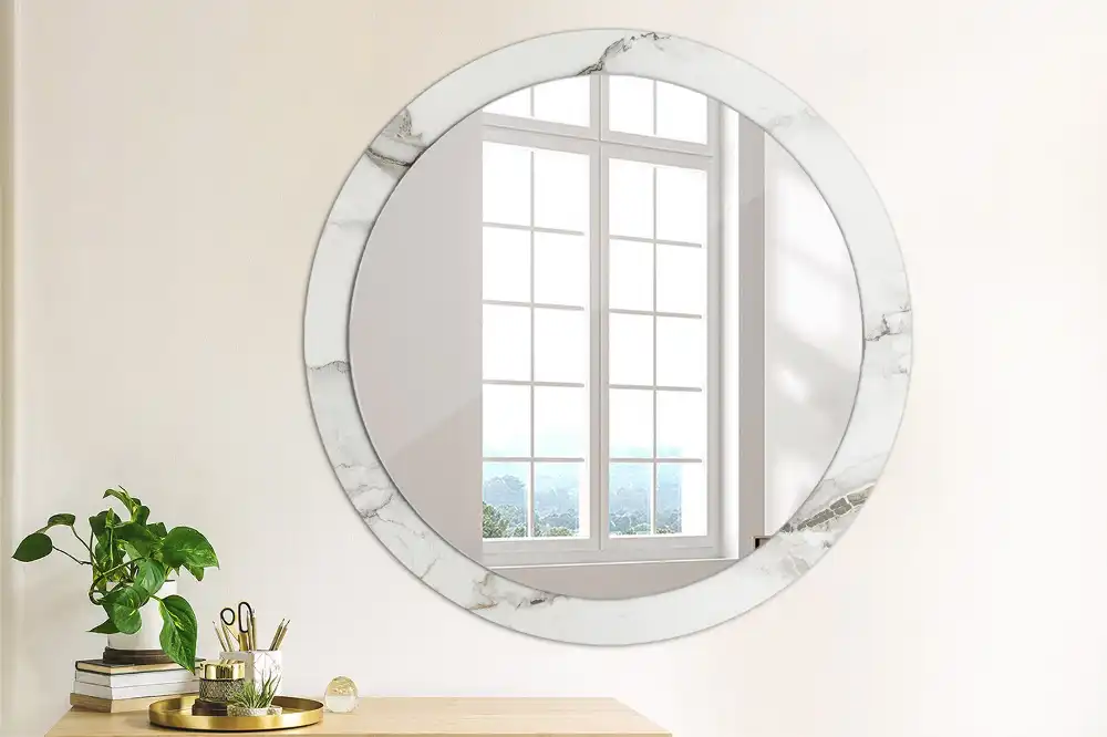 Round wall mirror decor White marble