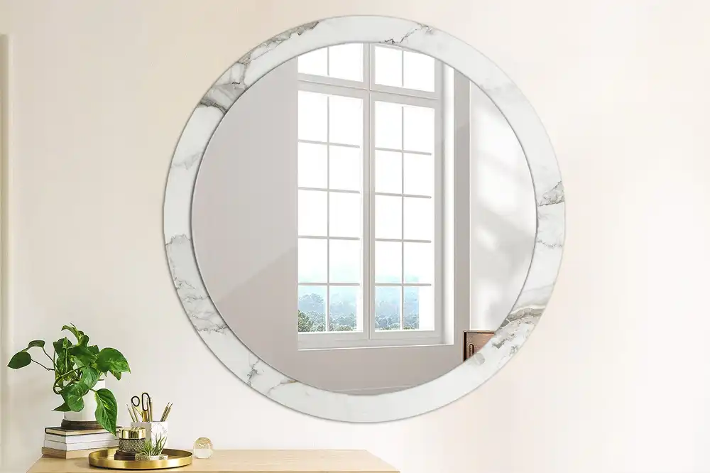 Round wall mirror decor White marble