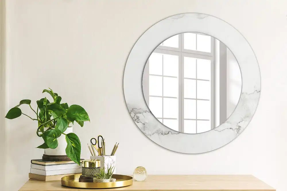 Round wall mirror decor White marble