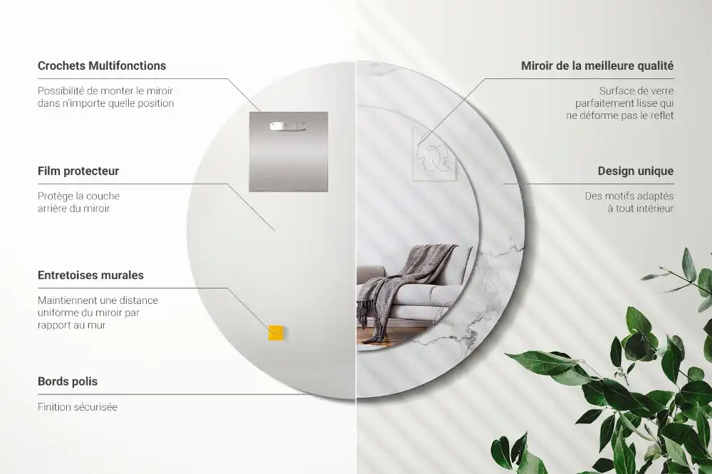 Round wall mirror decor White marble