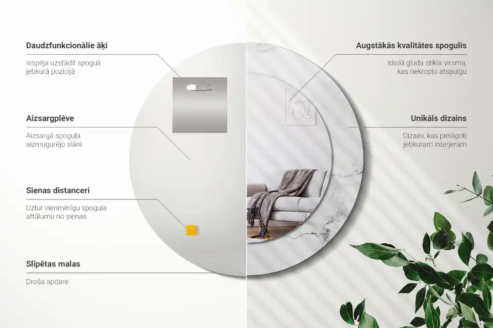 Round wall mirror decor White marble