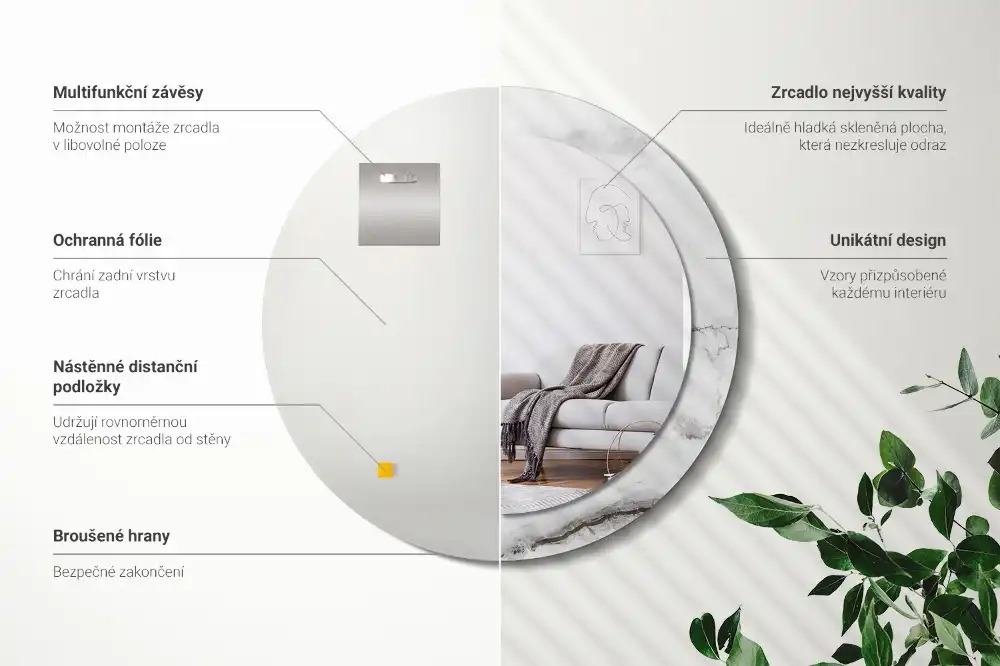 Round wall mirror decor White marble