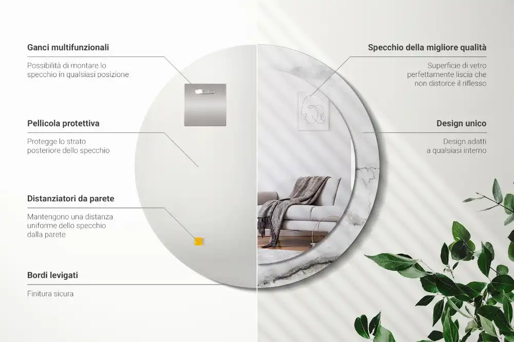 Round wall mirror decor White marble