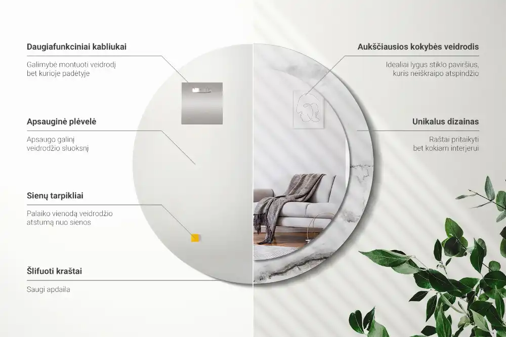 Round wall mirror decor White marble