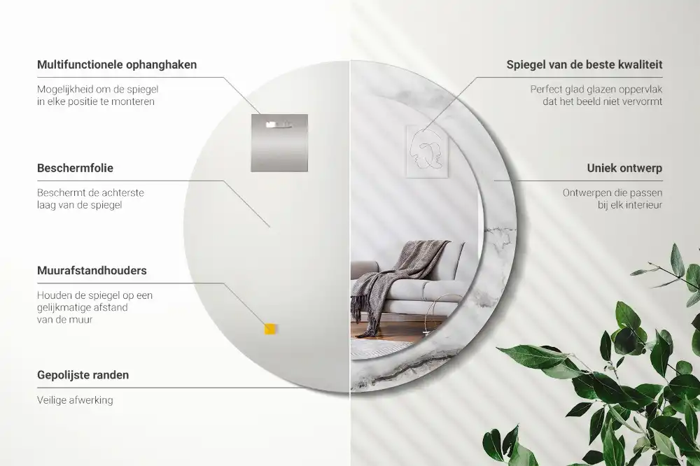 Round wall mirror decor White marble