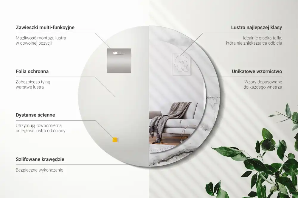 Round wall mirror decor White marble