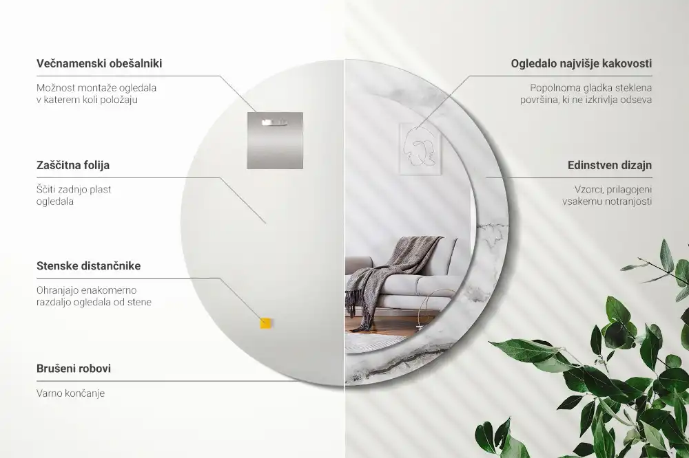 Round wall mirror decor White marble