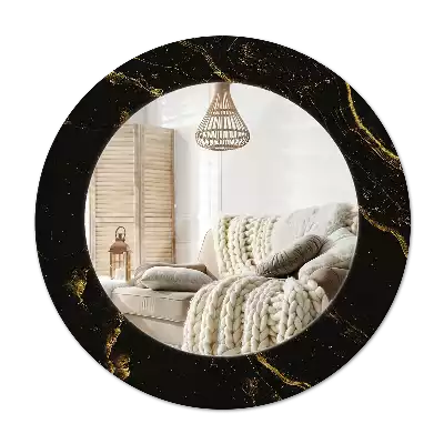Round printed mirror Black marble