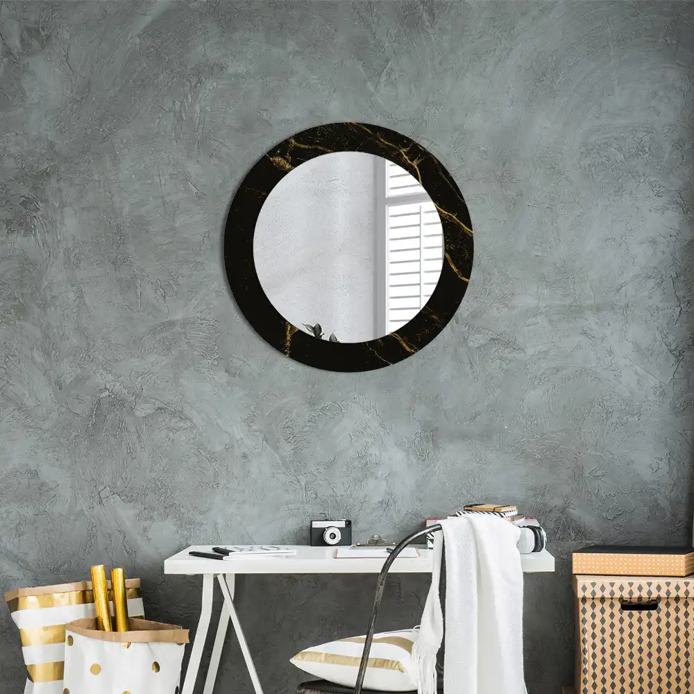 Round printed mirror Black marble
