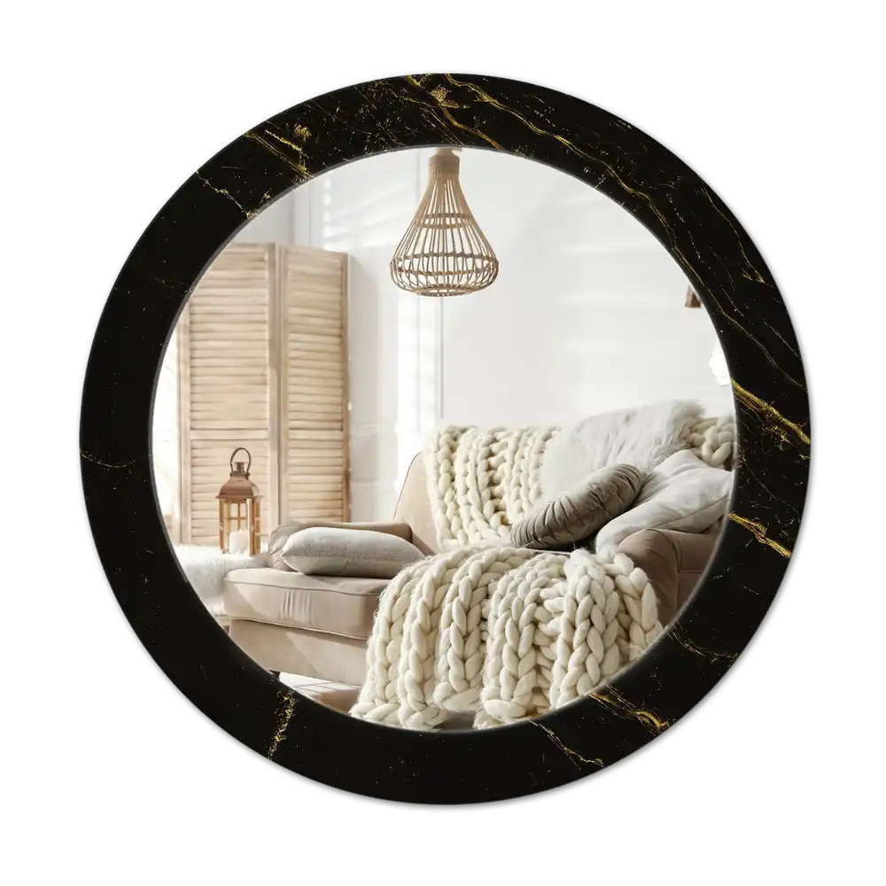 Round printed mirror Black marble