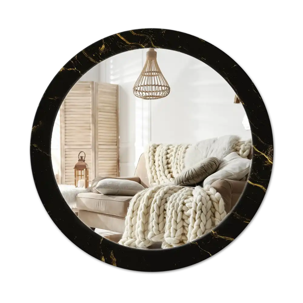 Round printed mirror Black marble