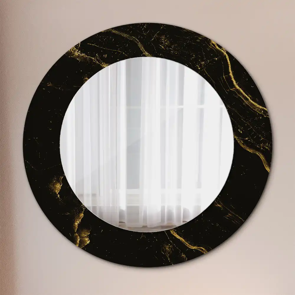 Round printed mirror Black marble