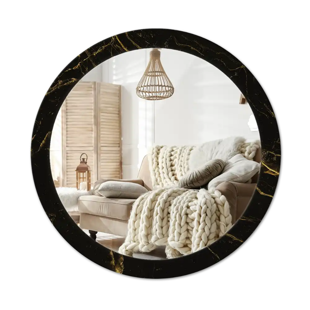 Round printed mirror Black marble