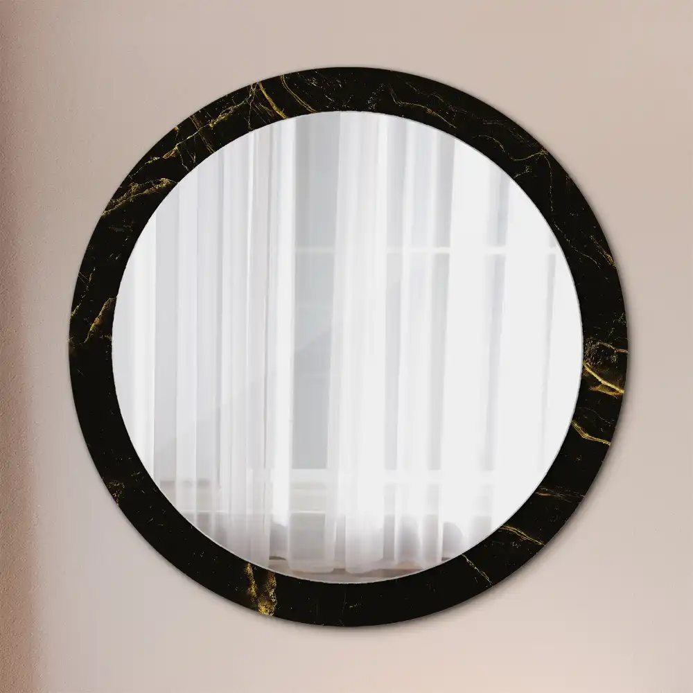 Round printed mirror Black marble