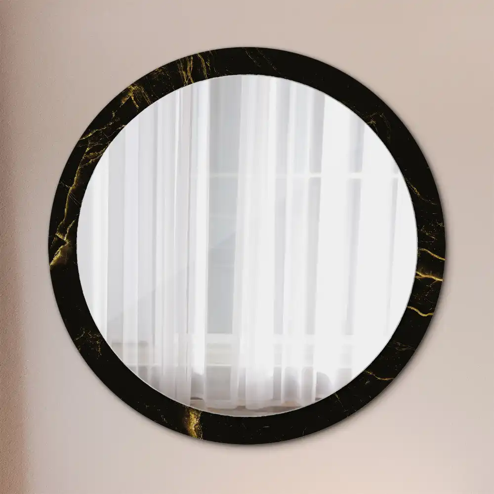 Round printed mirror Black marble