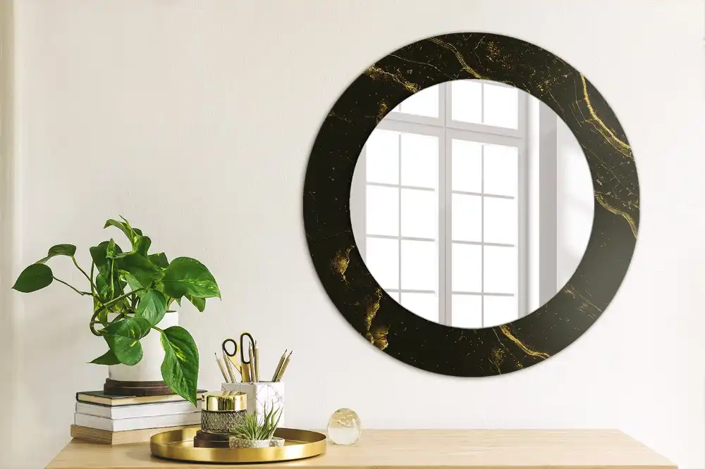 Round printed mirror Black marble